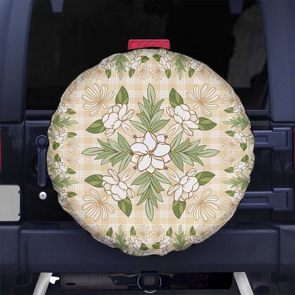 Squares Maile Leaf Spare Tire Cover Beige Palaka Hawaiian Quilt Pattern - Polynesian Pride