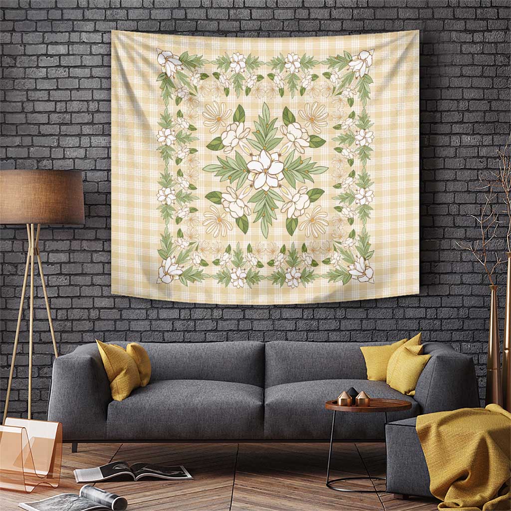 Squares Maile Leaf Tapestry Beige Palaka Hawaiian Quilt Pattern - Polynesian Pride