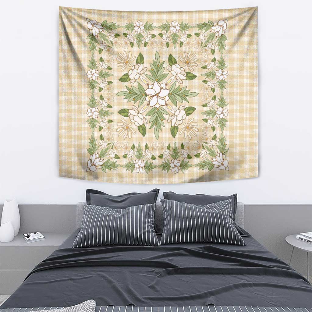 Squares Maile Leaf Tapestry Beige Palaka Hawaiian Quilt Pattern - Polynesian Pride