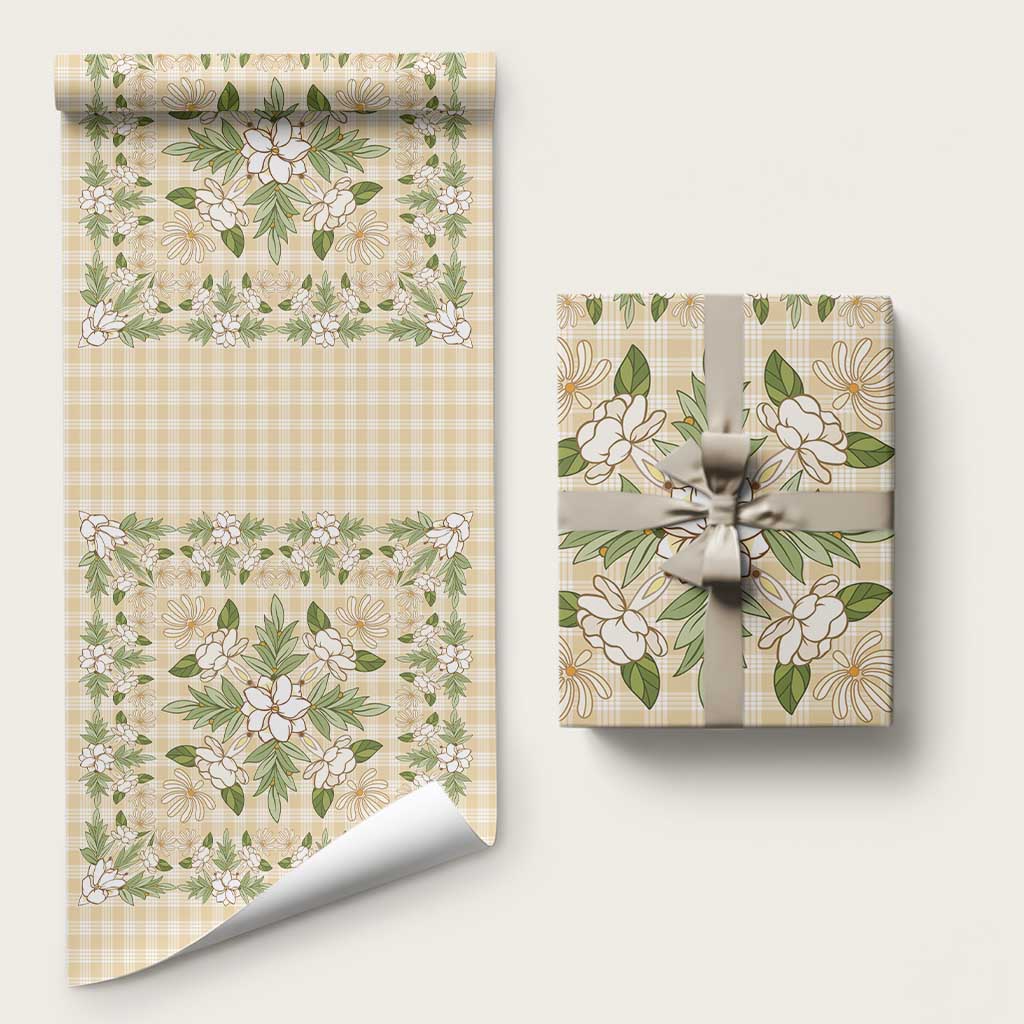 Squares Maile Leaf Wrapping Paper Beige Palaka Hawaiian Quilt Pattern - Polynesian Pride