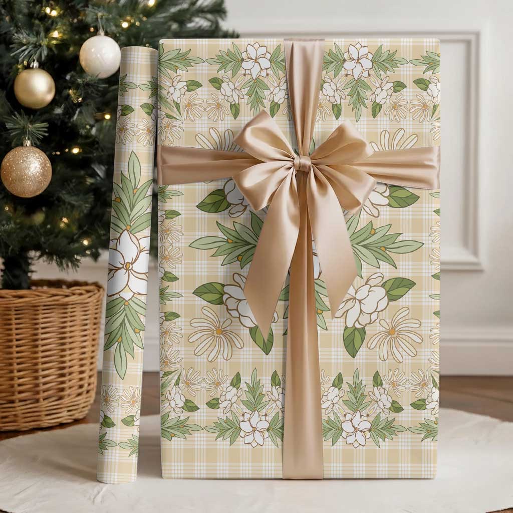 Squares Maile Leaf Wrapping Paper Beige Palaka Hawaiian Quilt Pattern - Polynesian Pride