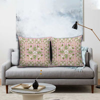 Squares Maile Leaf Pillow Cover Pink Palaka Hawaiian Quilt Pattern - Polynesian Pride