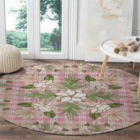 Squares Maile Leaf Round Carpet Pink Palaka Hawaiian Quilt Pattern - Polynesian Pride