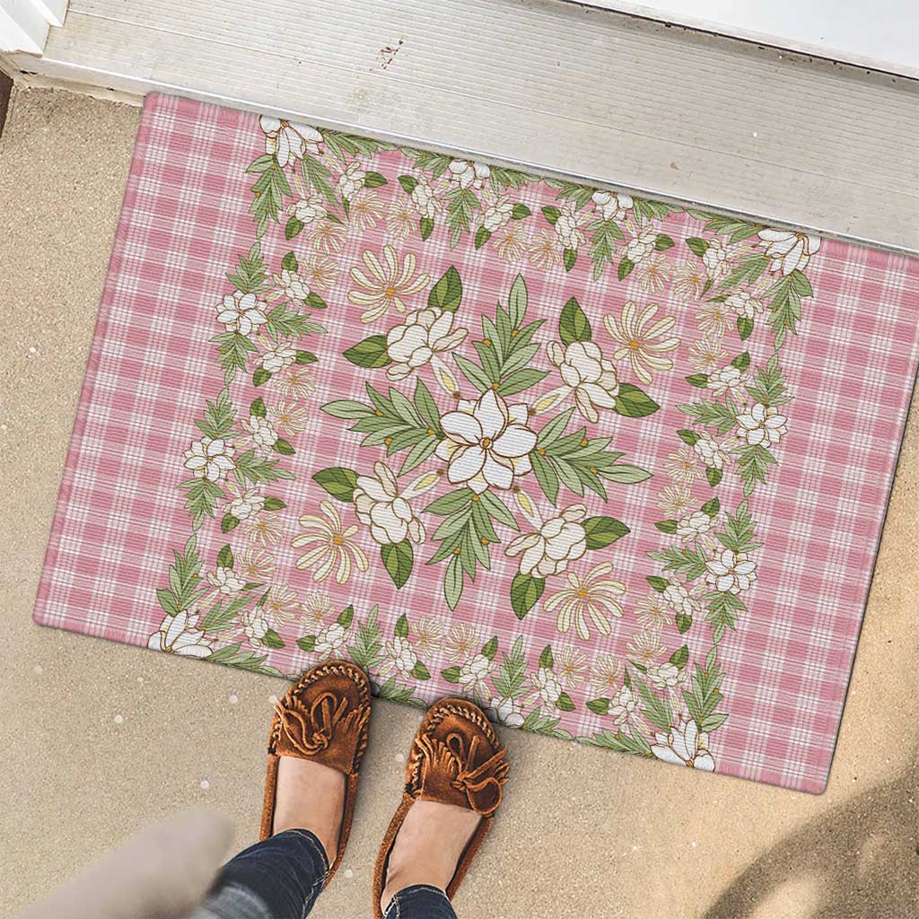 Squares Maile Leaf Rubber Doormat Pink Palaka Hawaiian Quilt Pattern - Polynesian Pride