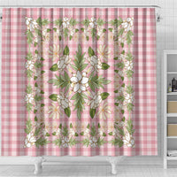 Squares Maile Leaf Shower Curtain Pink Palaka Hawaiian Quilt Pattern - Polynesian Pride