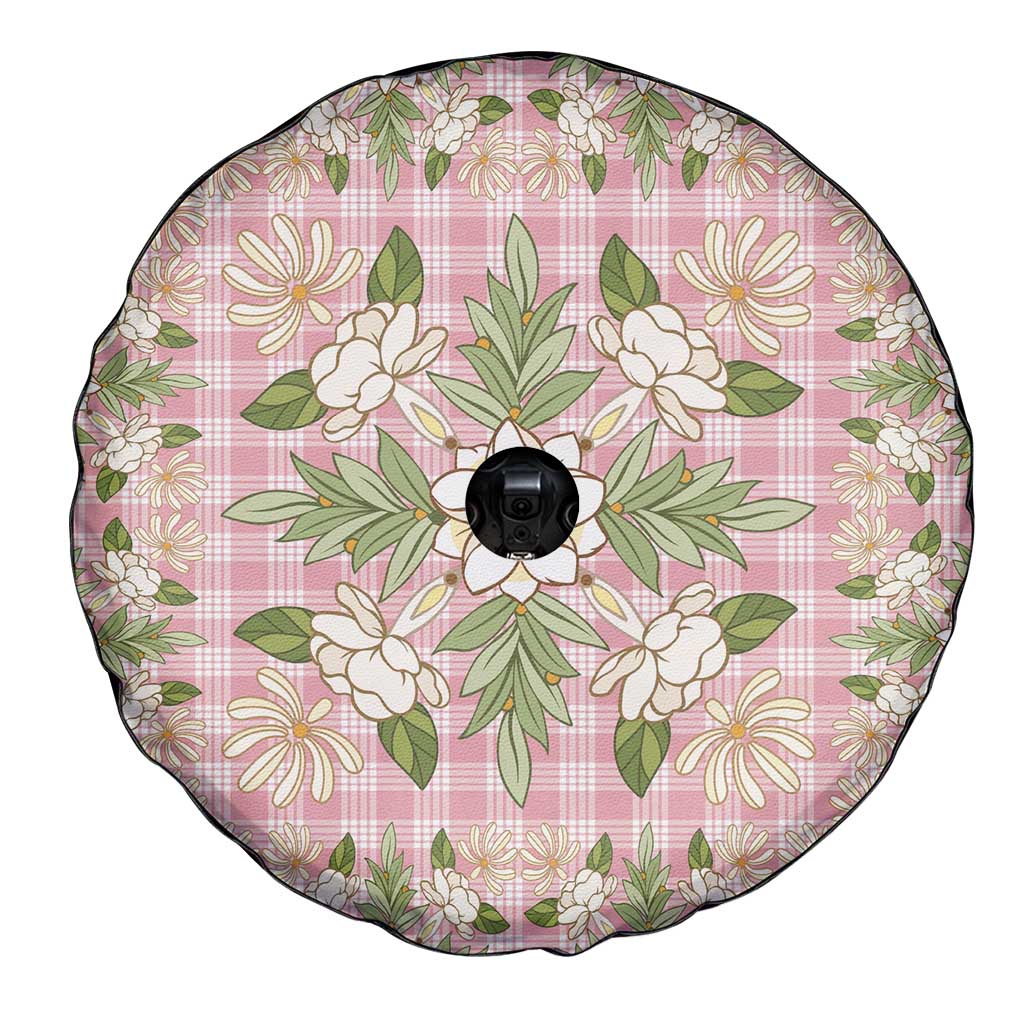 Squares Maile Leaf Spare Tire Cover Pink Palaka Hawaiian Quilt Pattern - Polynesian Pride