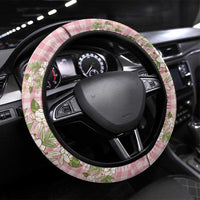 Squares Maile Leaf Steering Wheel Cover Pink Palaka Hawaiian Quilt Pattern - Polynesian Pride