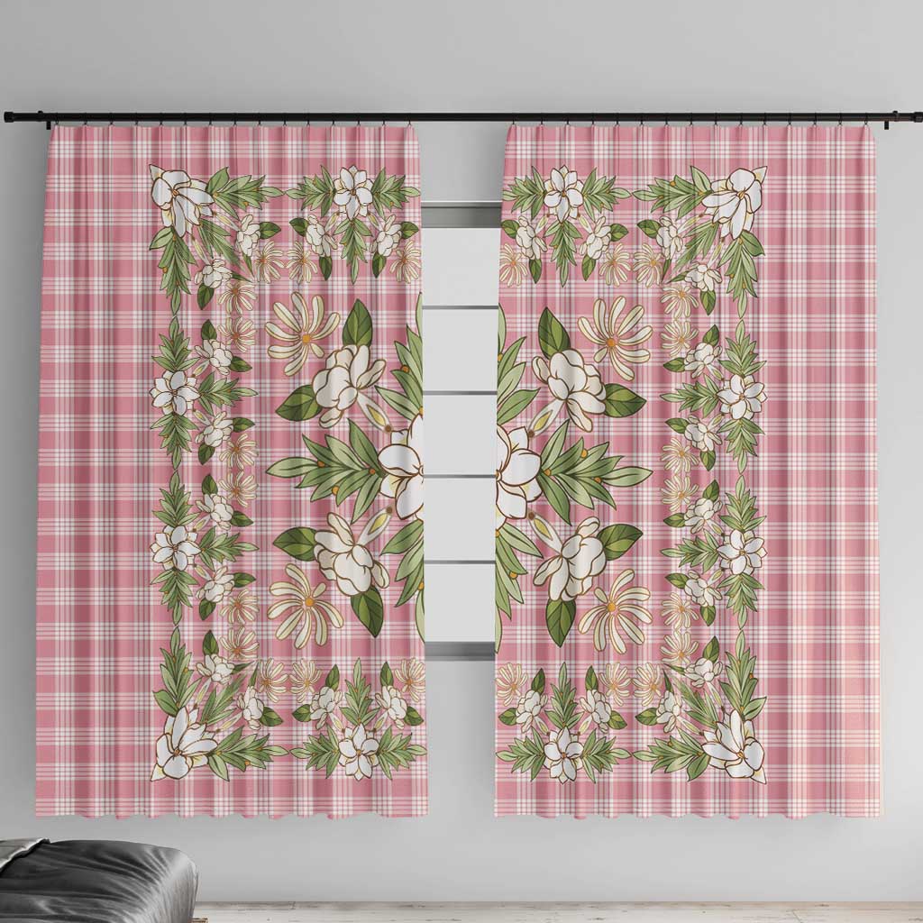 Squares Maile Leaf Window Curtain Pink Palaka Hawaiian Quilt Pattern - Polynesian Pride