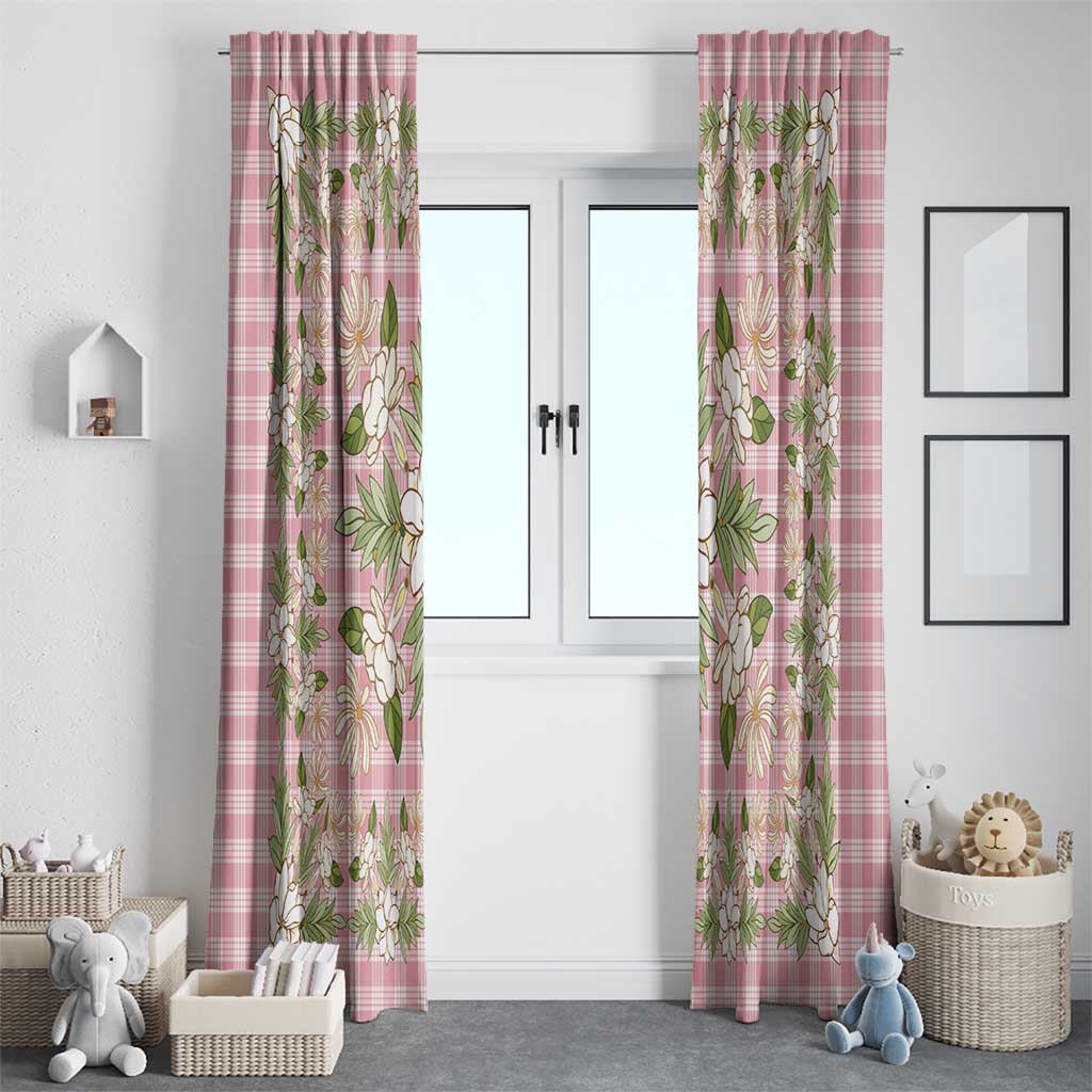 Squares Maile Leaf Window Curtain Pink Palaka Hawaiian Quilt Pattern - Polynesian Pride