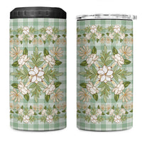 Squares Maile Leaf 4 in 1 Can Cooler Tumbler Turquoise Palaka Hawaiian Quilt Pattern - Polynesian Pride