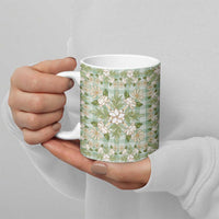 Squares Maile Leaf Ceramic Mug Turquoise Palaka Hawaiian Quilt Pattern - Polynesian Pride