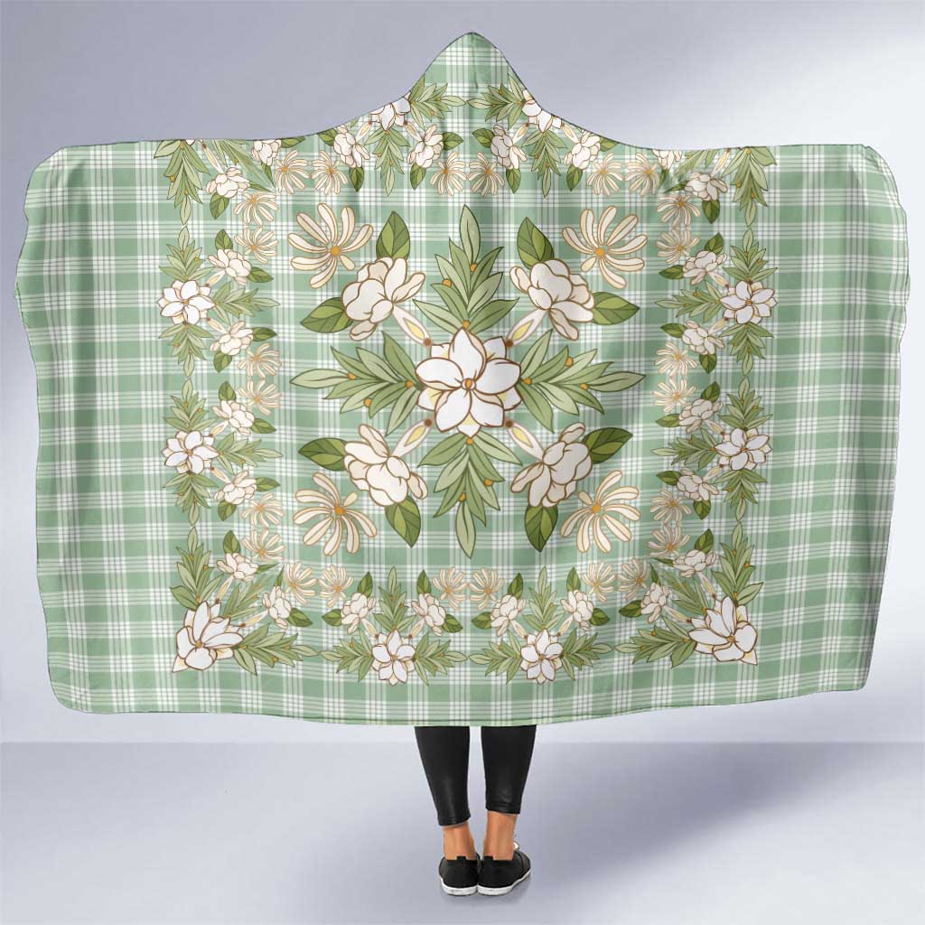 Squares Maile Leaf Hooded Blanket Turquoise Palaka Hawaiian Quilt Pattern - Polynesian Pride