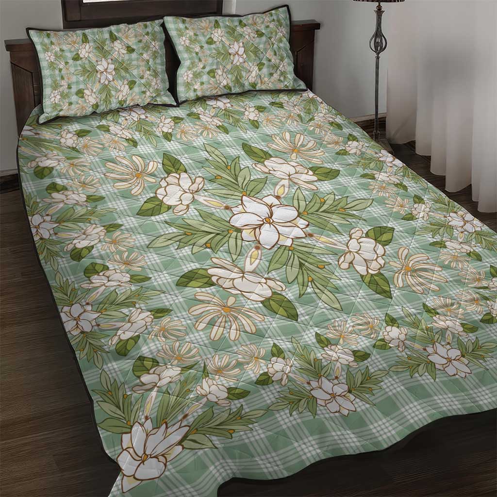 Squares Maile Leaf Quilt Bed Set Turquoise Palaka Hawaiian Quilt Pattern - Polynesian Pride