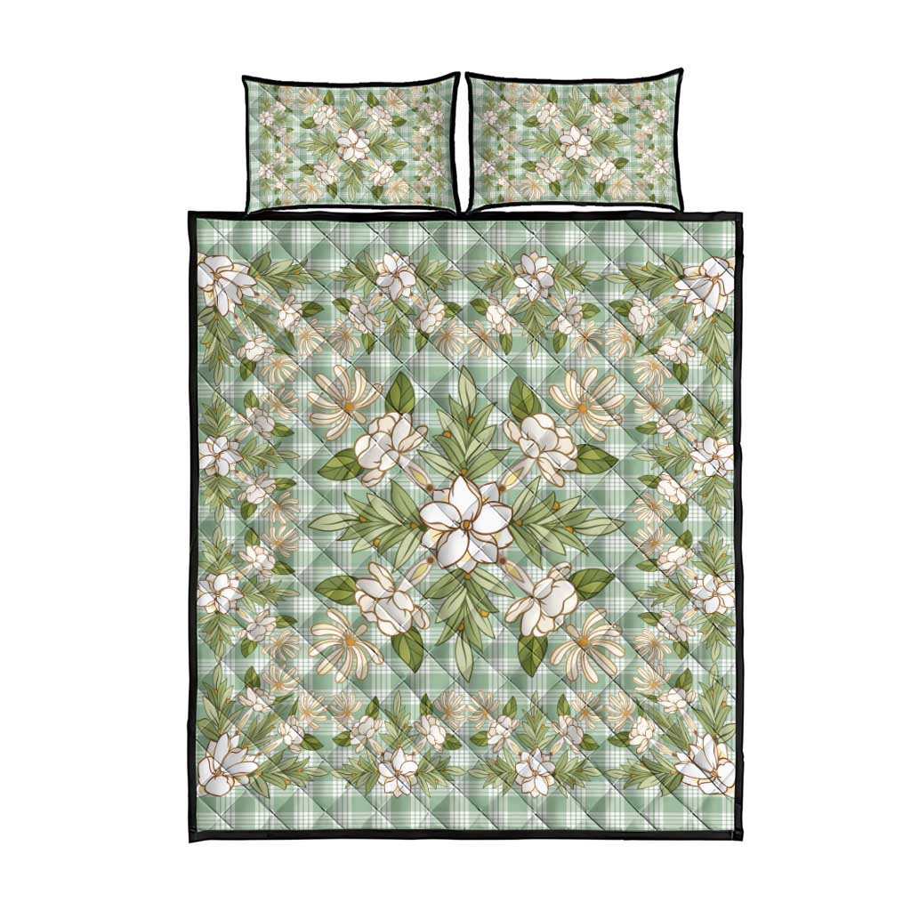 Squares Maile Leaf Quilt Bed Set Turquoise Palaka Hawaiian Quilt Pattern - Polynesian Pride