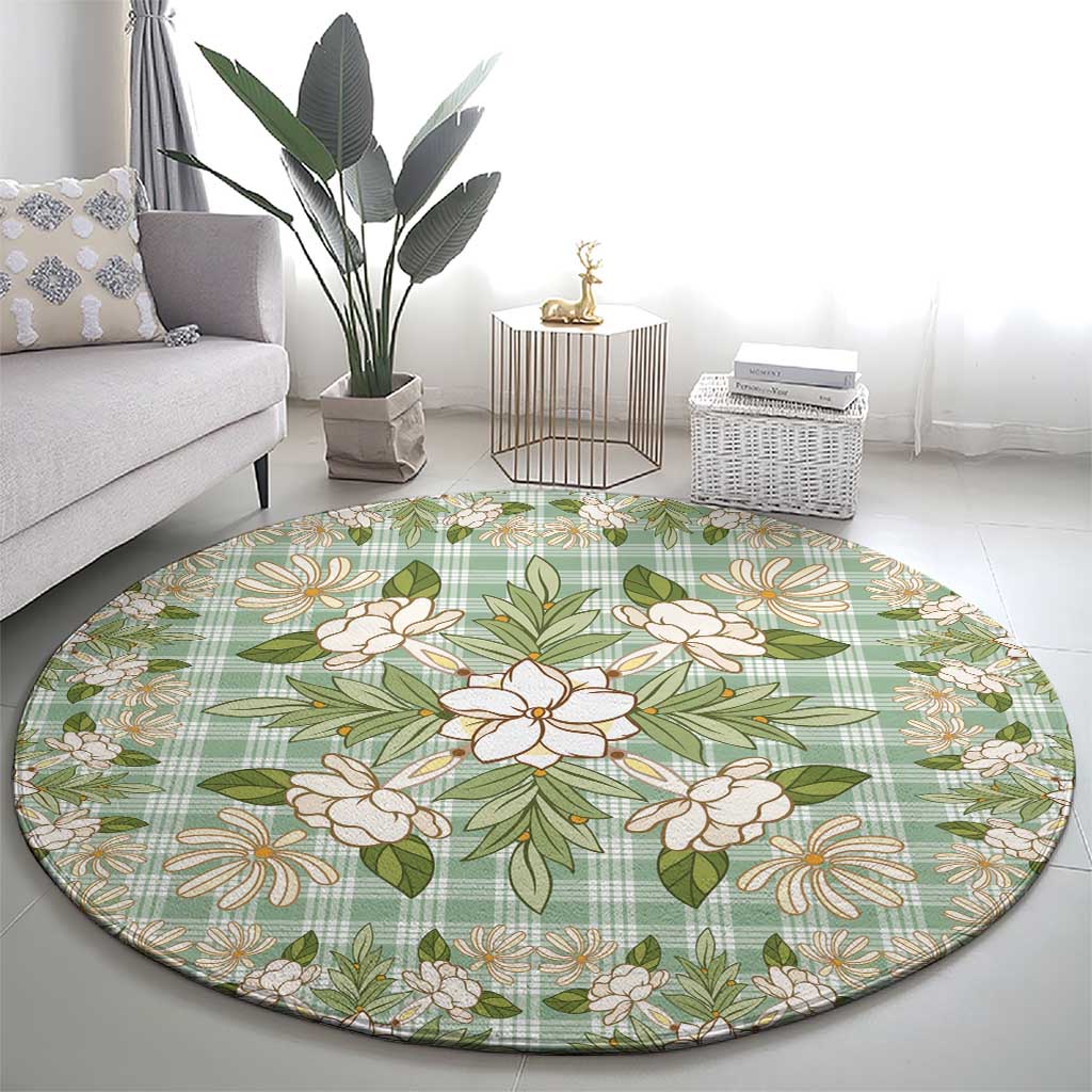 Squares Maile Leaf Round Carpet Turquoise Palaka Hawaiian Quilt Pattern - Polynesian Pride