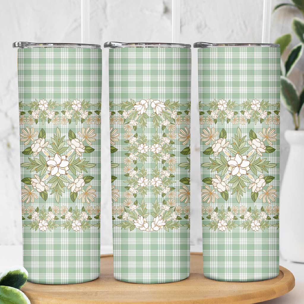 Squares Maile Leaf Skinny Tumbler Turquoise Palaka Hawaiian Quilt Pattern - Polynesian Pride