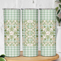 Squares Maile Leaf Skinny Tumbler Turquoise Palaka Hawaiian Quilt Pattern - Polynesian Pride