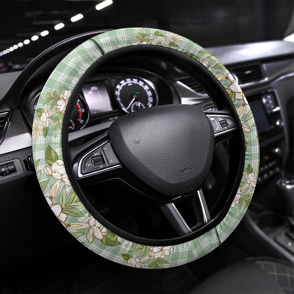 Squares Maile Leaf Steering Wheel Cover Turquoise Palaka Hawaiian Quilt Pattern - Polynesian Pride