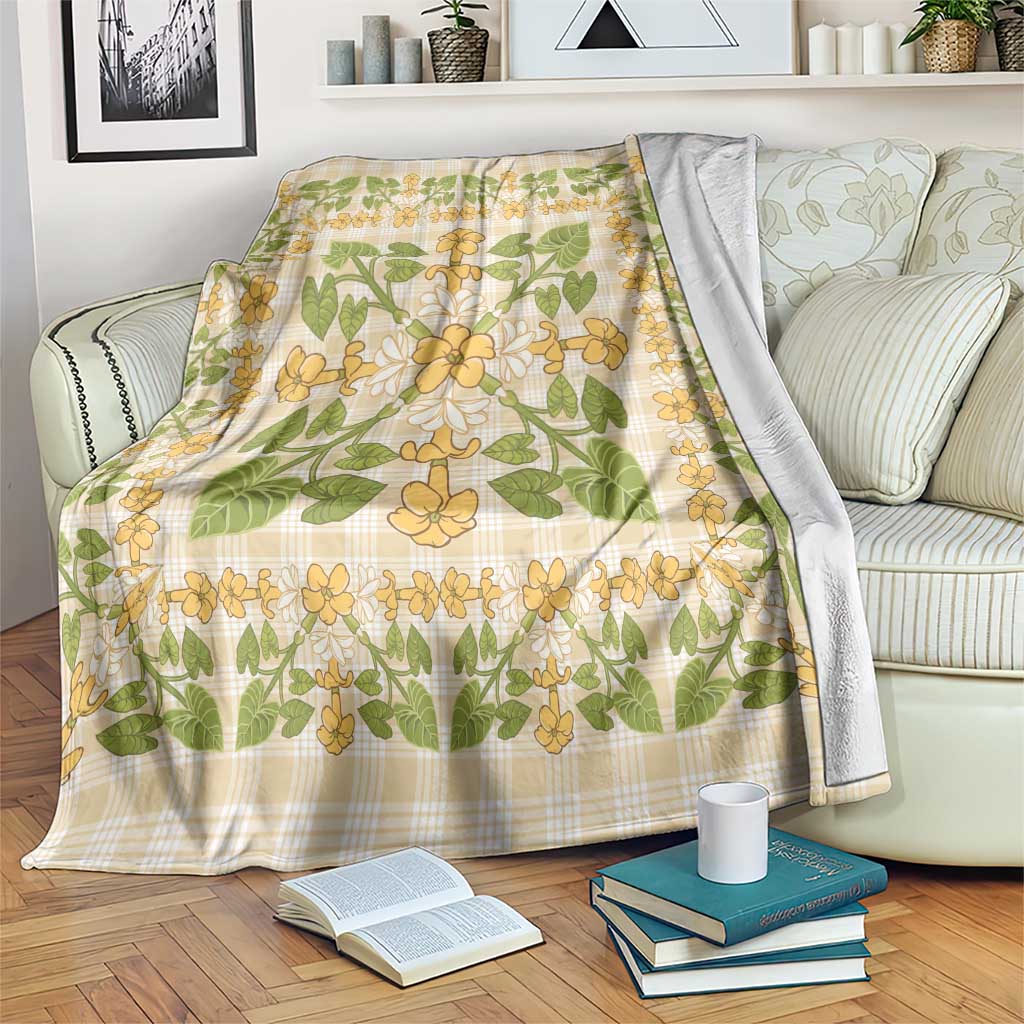 Squares Puakenikeni and Kalo Blanket Beige Palaka Hawaiian Quilt Pattern - Polynesian Pride