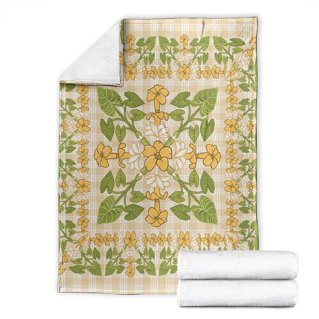 Squares Puakenikeni and Kalo Blanket Beige Palaka Hawaiian Quilt Pattern - Polynesian Pride