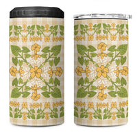 Squares Puakenikeni and Kalo 4 in 1 Can Cooler Tumbler Beige Palaka Hawaiian Quilt Pattern - Polynesian Pride
