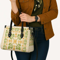 Squares Puakenikeni and Kalo Leather Bag Beige Palaka Hawaiian Quilt Pattern - Polynesian Pride