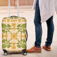 Squares Puakenikeni and Kalo Luggage Cover Beige Palaka Hawaiian Quilt Pattern - Polynesian Pride