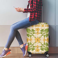 Squares Puakenikeni and Kalo Luggage Cover Beige Palaka Hawaiian Quilt Pattern - Polynesian Pride