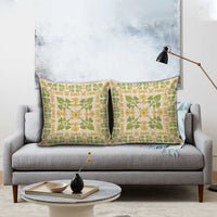 Squares Puakenikeni and Kalo Pillow Cover Beige Palaka Hawaiian Quilt Pattern - Polynesian Pride