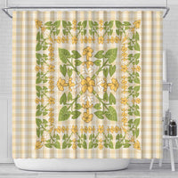 Squares Puakenikeni and Kalo Shower Curtain Beige Palaka Hawaiian Quilt Pattern - Polynesian Pride