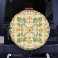 Squares Puakenikeni and Kalo Spare Tire Cover Beige Palaka Hawaiian Quilt Pattern - Polynesian Pride