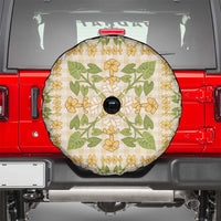 Squares Puakenikeni and Kalo Spare Tire Cover Beige Palaka Hawaiian Quilt Pattern - Polynesian Pride