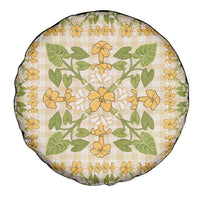 Squares Puakenikeni and Kalo Spare Tire Cover Beige Palaka Hawaiian Quilt Pattern - Polynesian Pride
