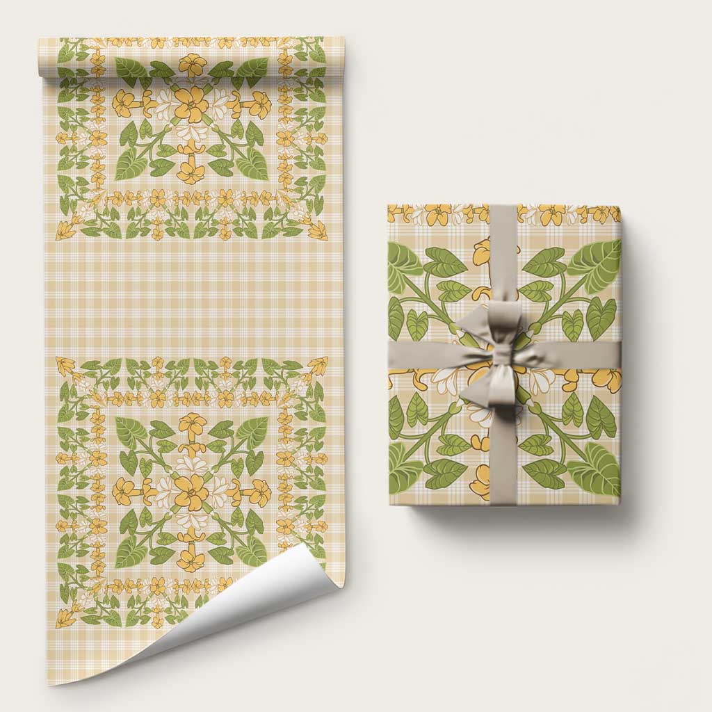 Squares Puakenikeni and Kalo Wrapping Paper Beige Palaka Hawaiian Quilt Pattern - Polynesian Pride