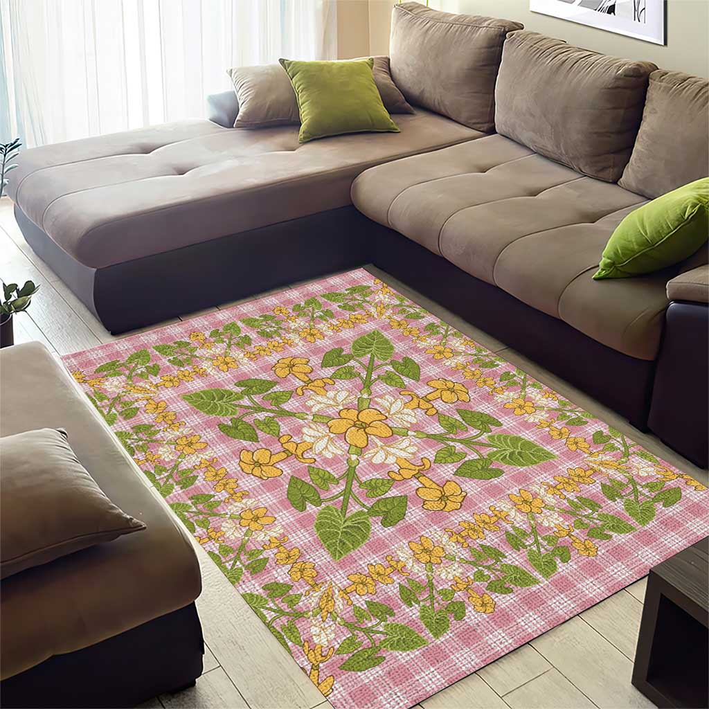 Squares Puakenikeni and Kalo Area Rug Pink Palaka Hawaiian Quilt Pattern - Polynesian Pride