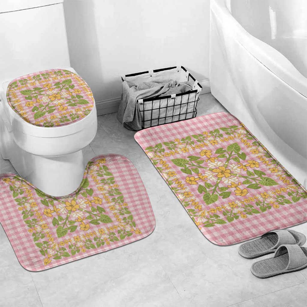 Squares Puakenikeni and Kalo Bathroom Set Pink Palaka Hawaiian Quilt Pattern - Polynesian Pride