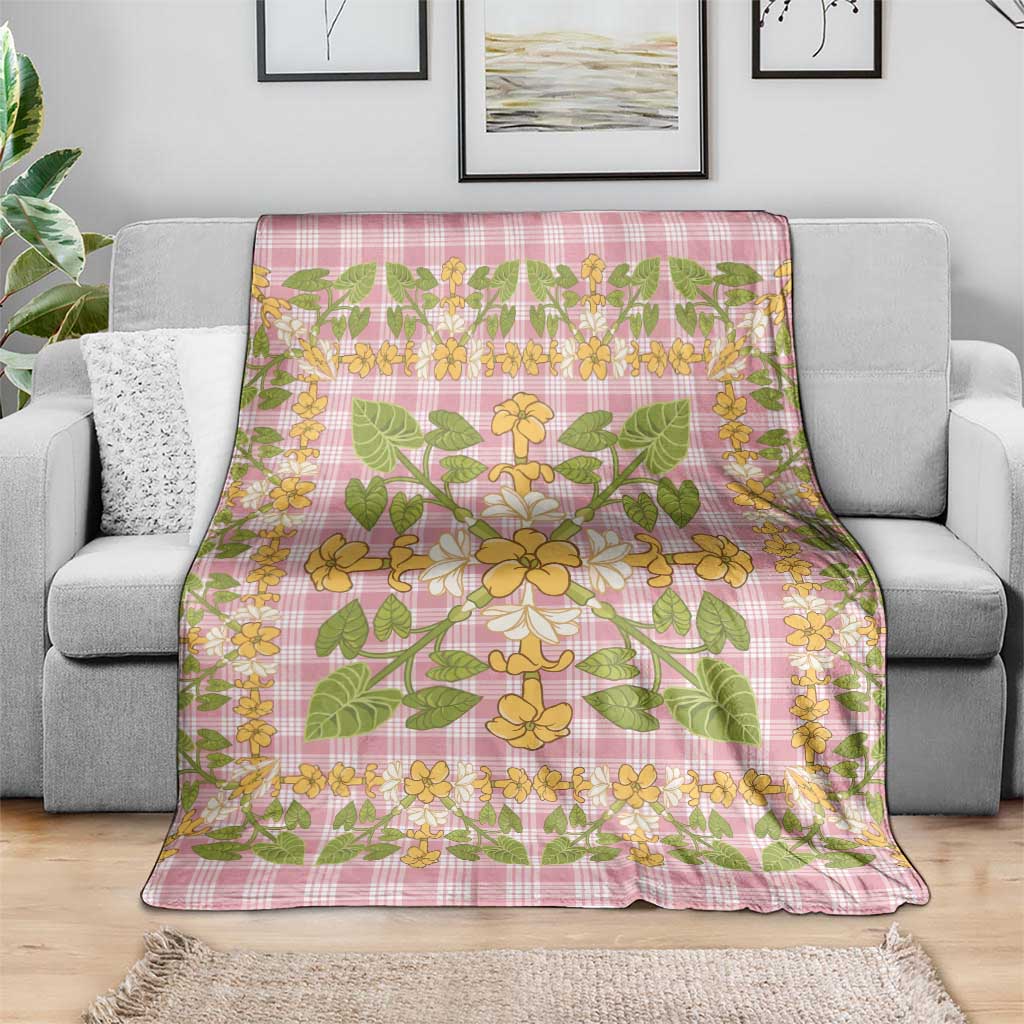 Squares Puakenikeni and Kalo Blanket Pink Palaka Hawaiian Quilt Pattern - Polynesian Pride