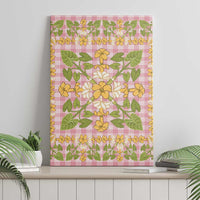 Squares Puakenikeni and Kalo Canvas Wall Art Pink Palaka Hawaiian Quilt Pattern - Polynesian Pride