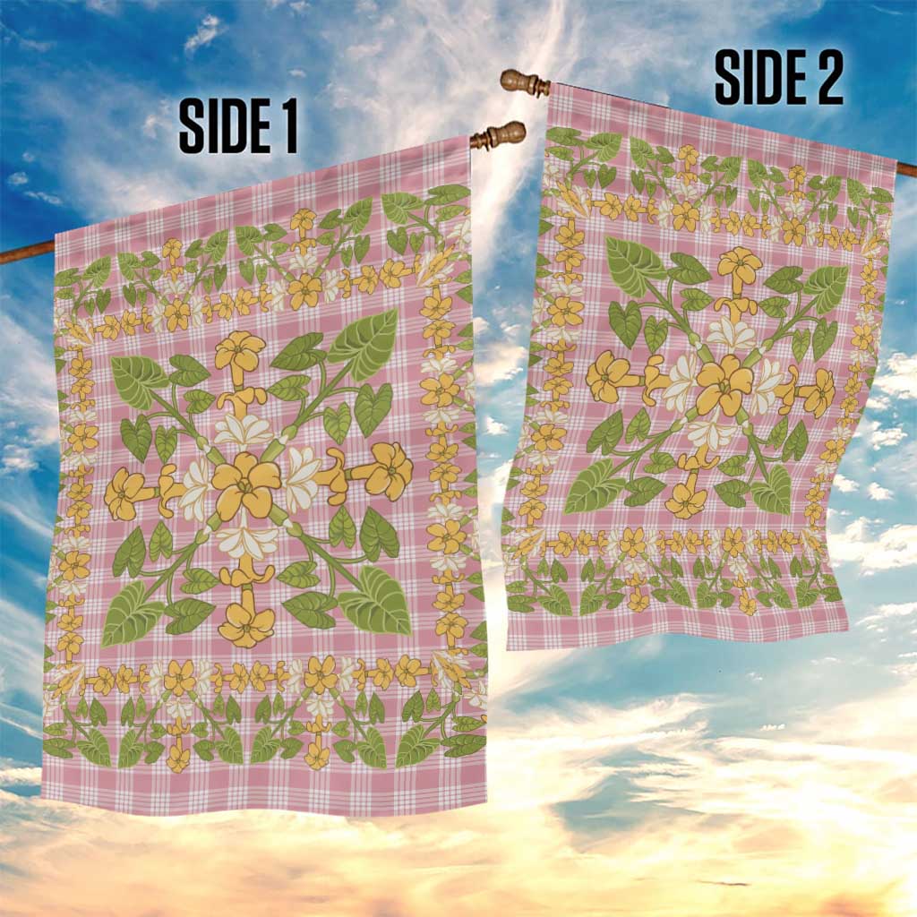 Squares Puakenikeni and Kalo Garden Flag Pink Palaka Hawaiian Quilt Pattern - Polynesian Pride