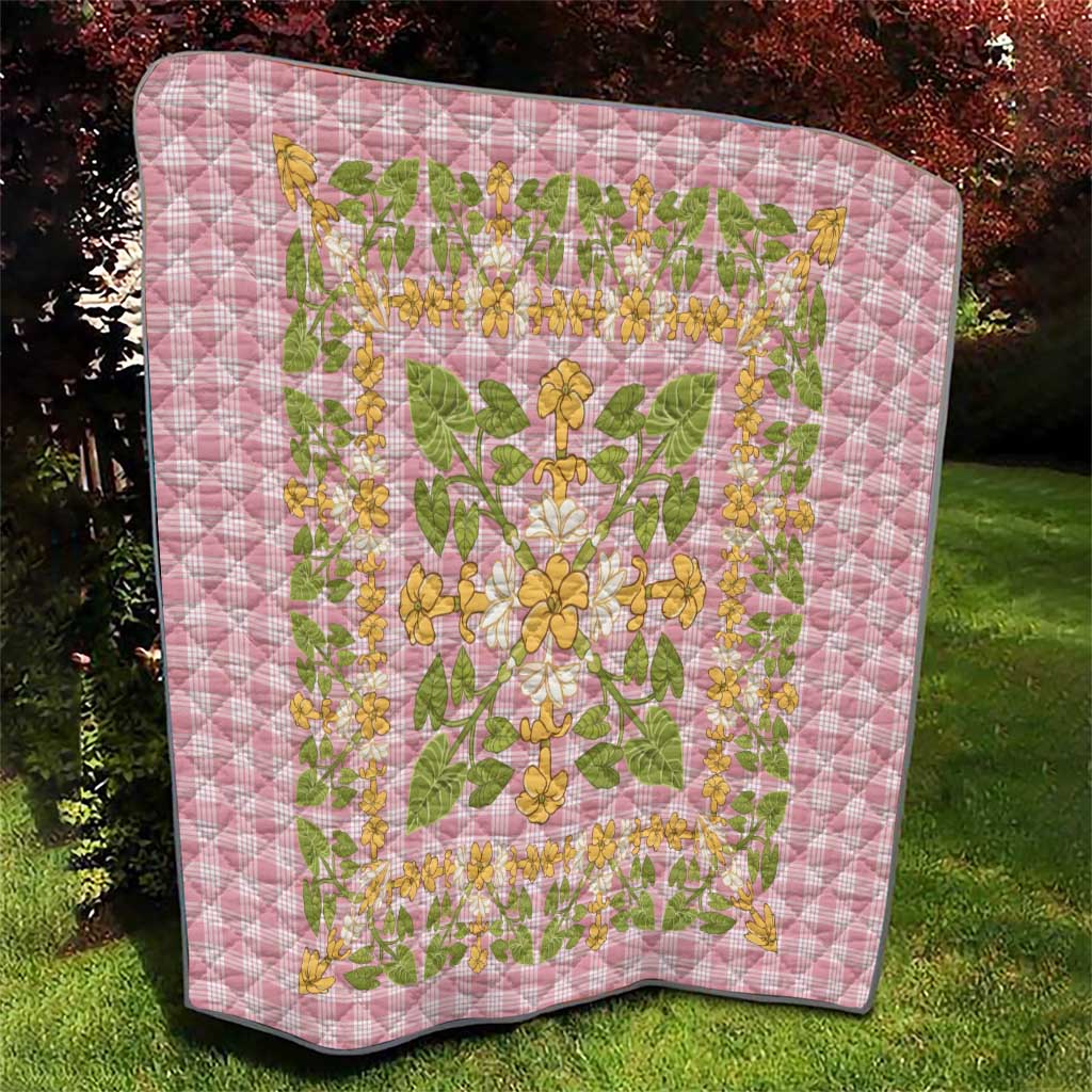 Squares Puakenikeni and Kalo Quilt Pink Palaka Hawaiian Quilt Pattern - Polynesian Pride