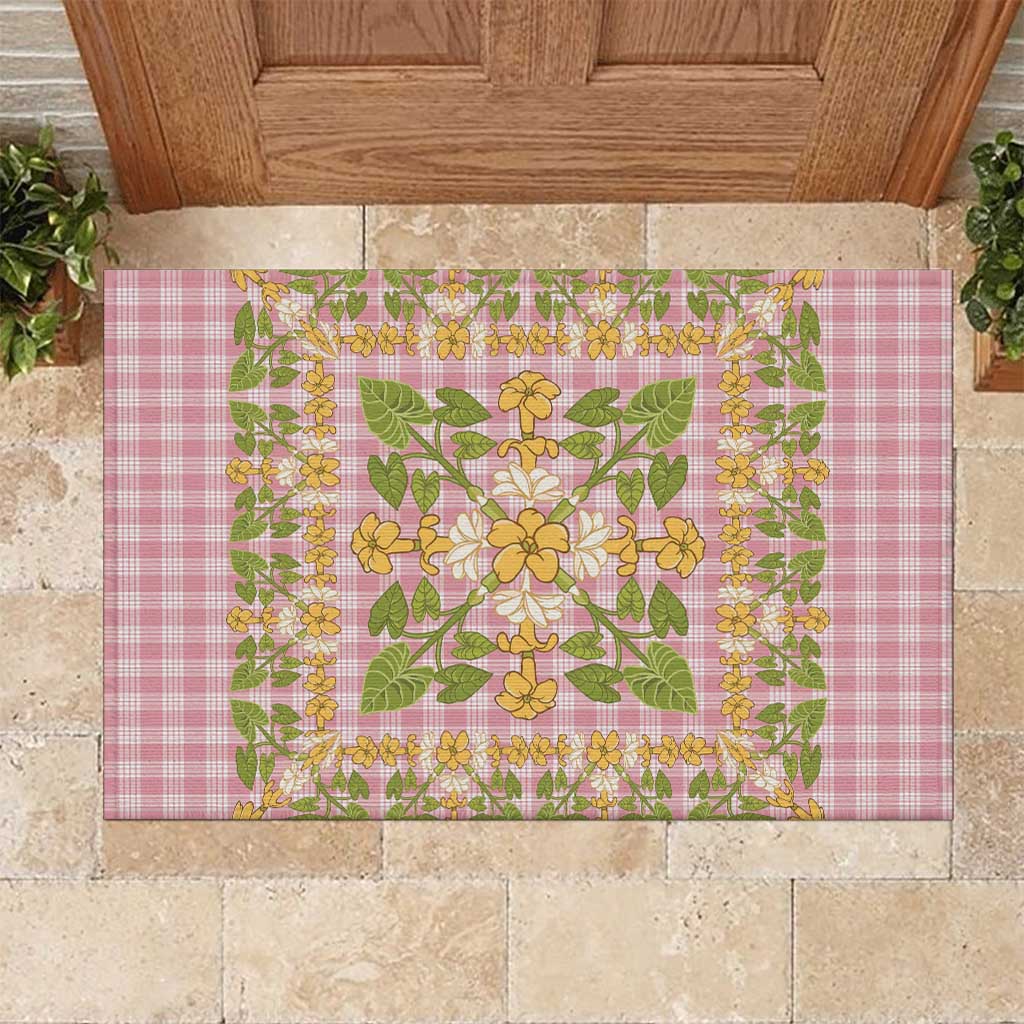 Squares Puakenikeni and Kalo Rubber Doormat Pink Palaka Hawaiian Quilt Pattern - Polynesian Pride
