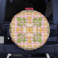Squares Puakenikeni and Kalo Spare Tire Cover Pink Palaka Hawaiian Quilt Pattern - Polynesian Pride