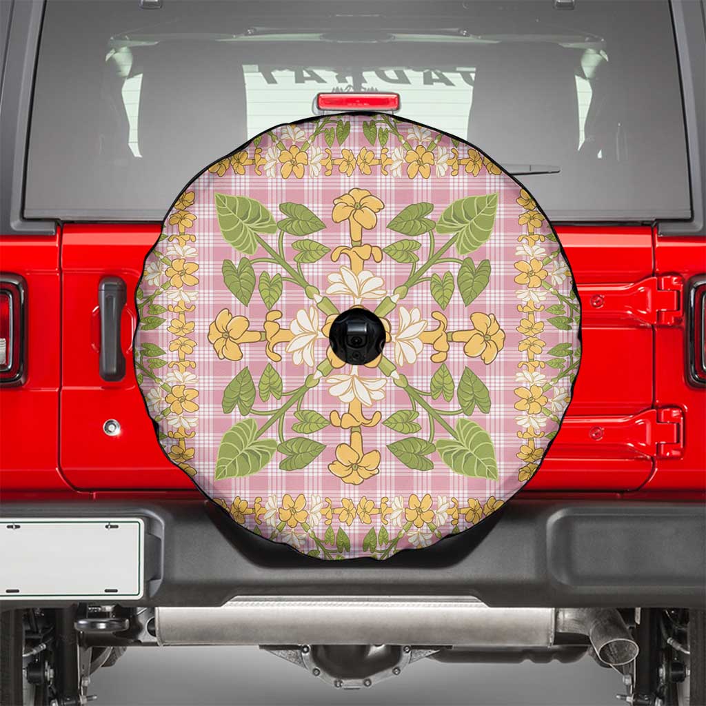 Squares Puakenikeni and Kalo Spare Tire Cover Pink Palaka Hawaiian Quilt Pattern - Polynesian Pride