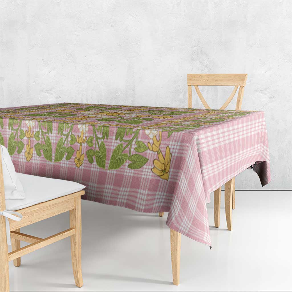 Squares Puakenikeni and Kalo Tablecloth Pink Palaka Hawaiian Quilt Pattern - Polynesian Pride