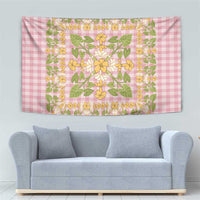 Squares Puakenikeni and Kalo Tapestry Pink Palaka Hawaiian Quilt Pattern - Polynesian Pride