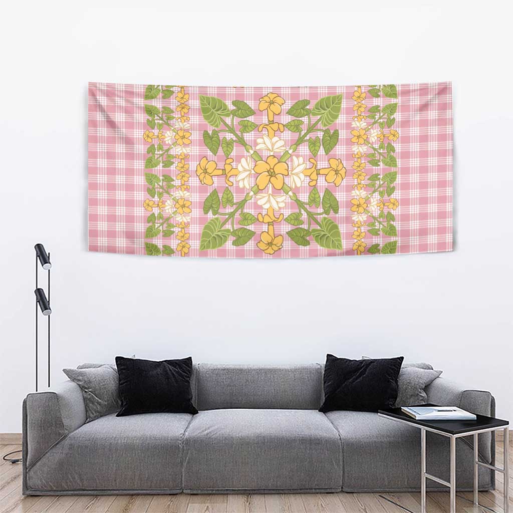 Squares Puakenikeni and Kalo Tapestry Pink Palaka Hawaiian Quilt Pattern - Polynesian Pride