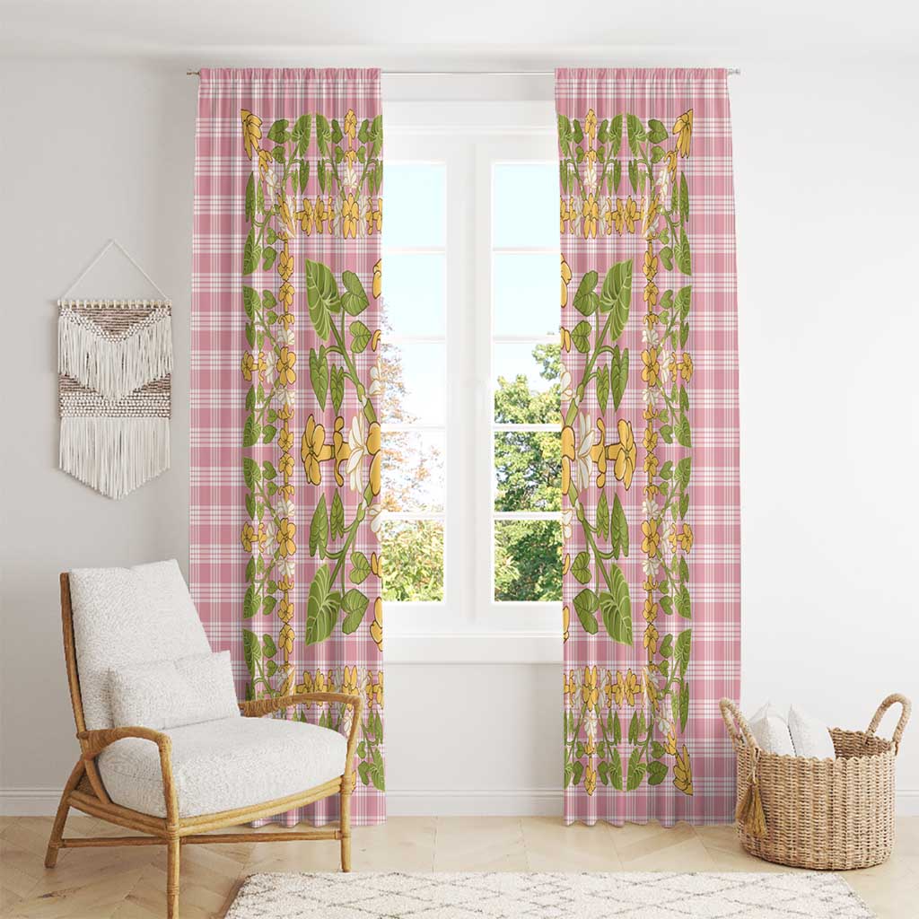 Squares Puakenikeni and Kalo Window Curtain Pink Palaka Hawaiian Quilt Pattern - Polynesian Pride