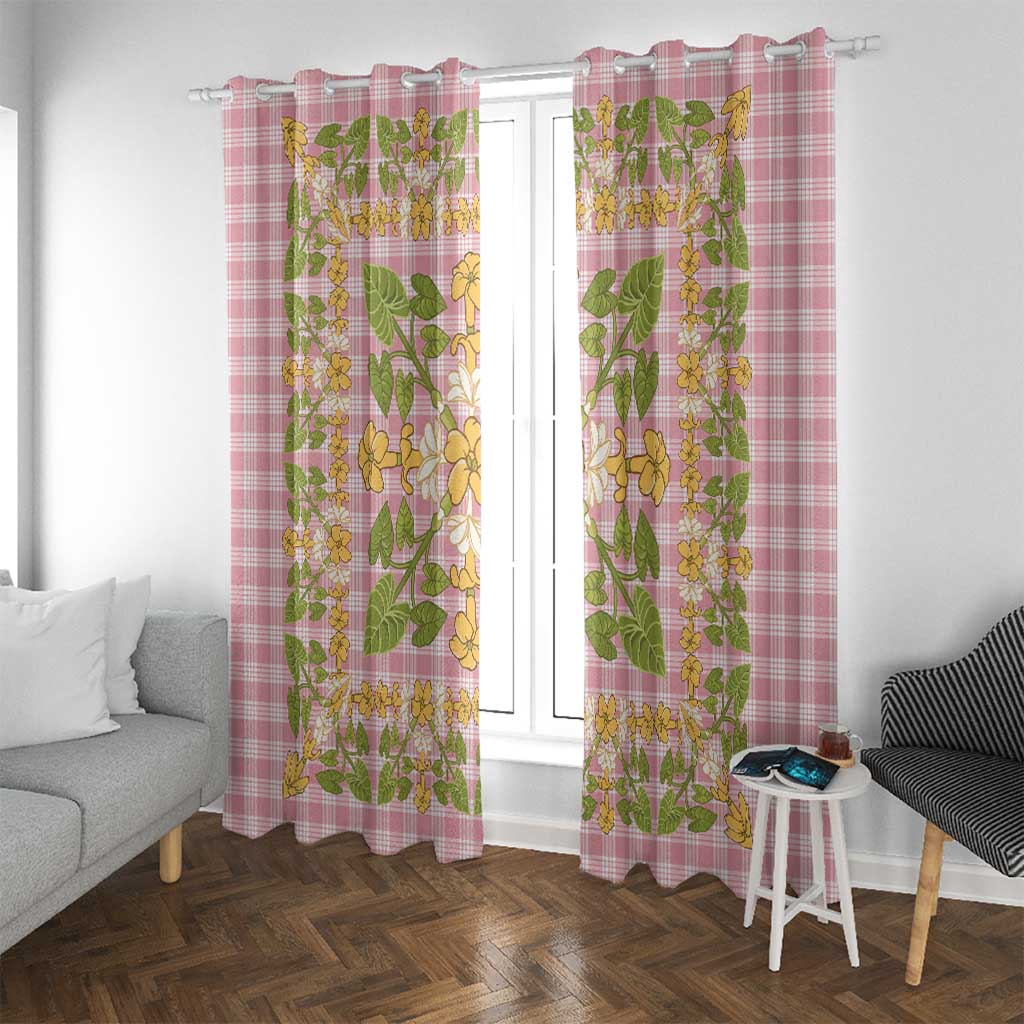 Squares Puakenikeni and Kalo Window Curtain Pink Palaka Hawaiian Quilt Pattern - Polynesian Pride