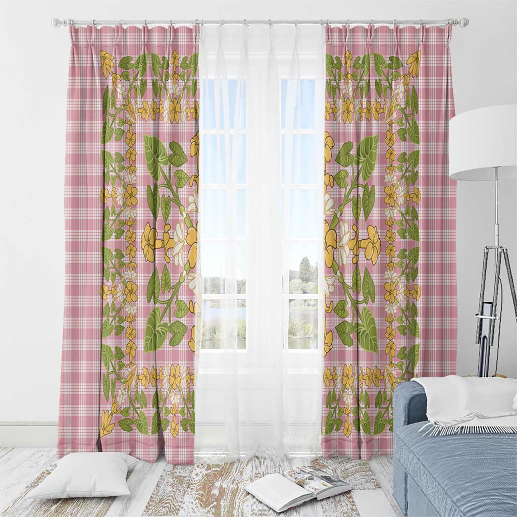 Squares Puakenikeni and Kalo Window Curtain Pink Palaka Hawaiian Quilt Pattern - Polynesian Pride