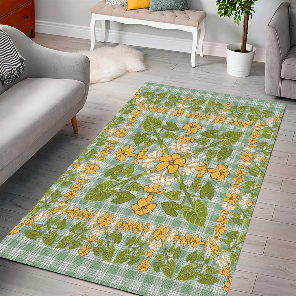 Squares Puakenikeni and Kalo Area Rug Turquoise Palaka Hawaiian Quilt Pattern - Polynesian Pride